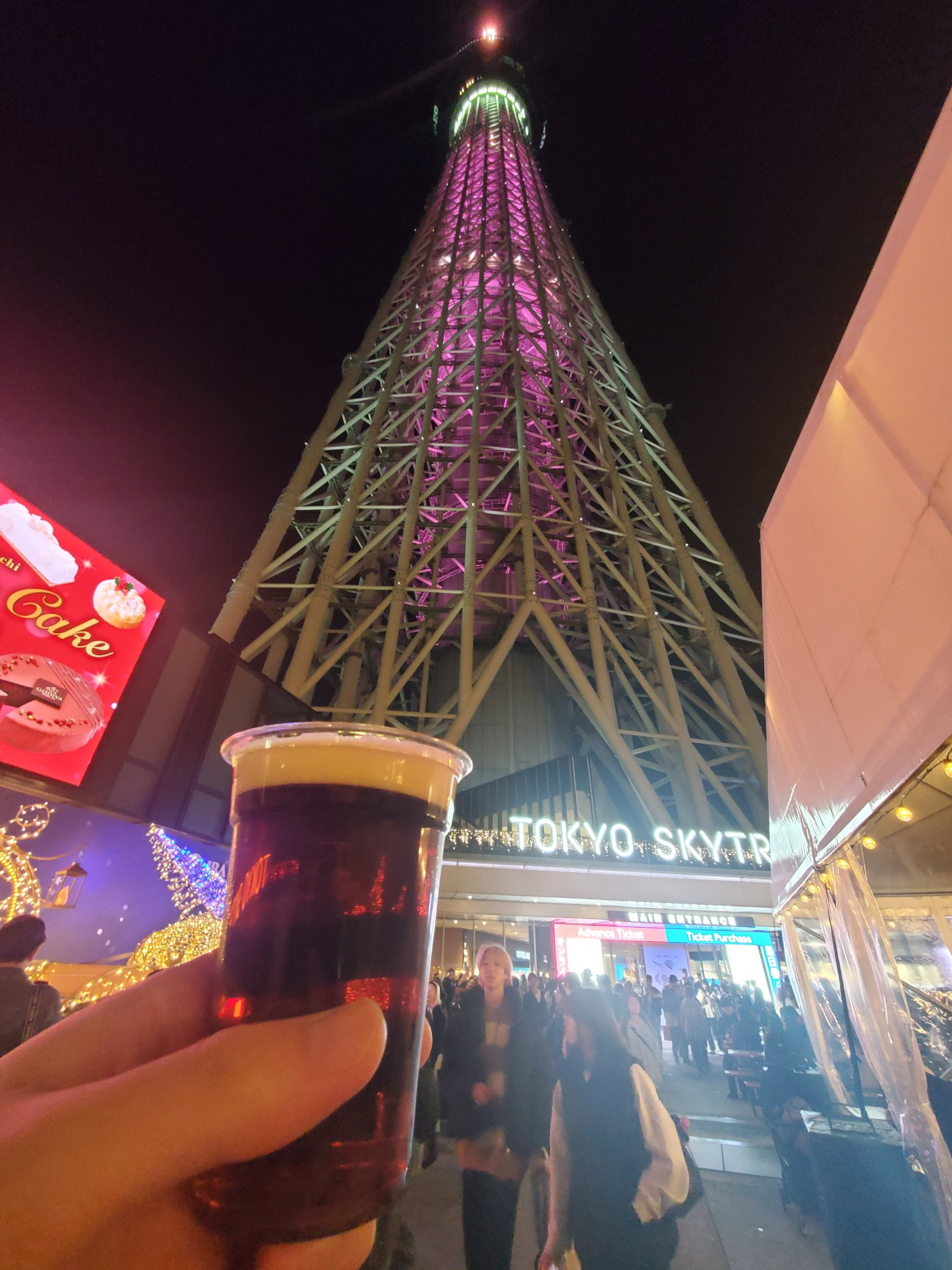 Tokyo Skytree Christmas market with gluhwein and holiday illuminations