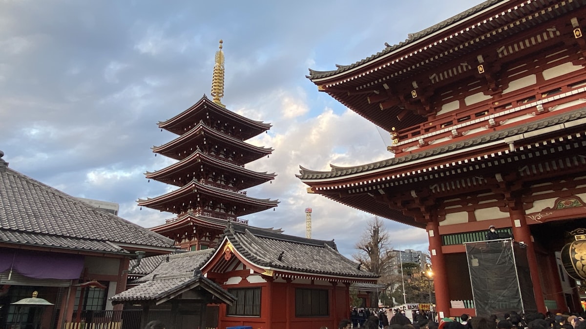 Sensoji Temple five-story pagoda in Asakusa Tokyo